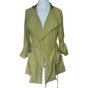 Milk and Honey Spring Green Jacket Long Hood Lightweight Mid Length Cinch Waist